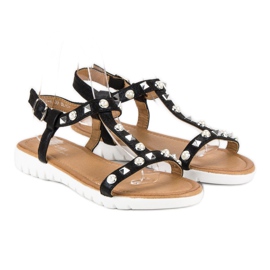 Sandalias Planas Con Strass negro 1