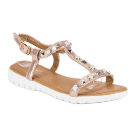 Sandalias planas con pedrería rosado 3
