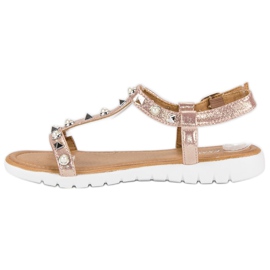 Sandalias planas con pedrería rosado 4