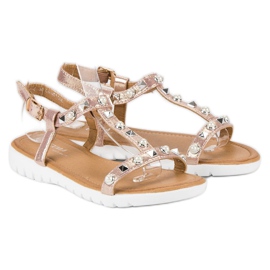 Sandalias planas con pedrería rosado 5