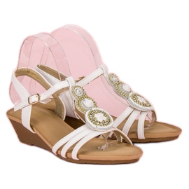 Ch. Creation Sandalias elegantes en un tacón de cuña bajo blanco amarillo 4