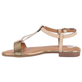 L. Lux. Shoes Sandalias planas beige marrón amarillo 3