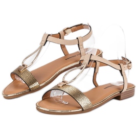 L. Lux. Shoes Sandalias planas beige marrón amarillo 4