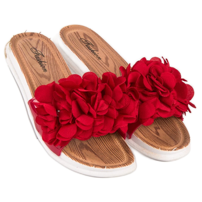 Chanclas rojas con flores rojo 2