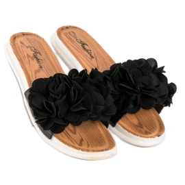 Chanclas negras con flores negro 2