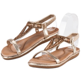 Marquiz Sandalias planas doradas con elástico dorado 2