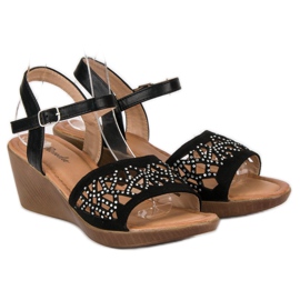 Renda Sandalias cuña elegantes negro 5