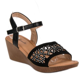 Renda Sandalias cuña elegantes negro 3