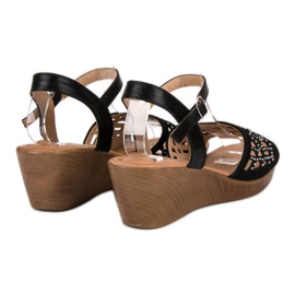 Renda Sandalias cuña elegantes negro 6
