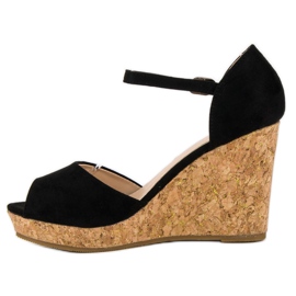 Super Me Sandalias en un tacón de cuña de corcho negro 4