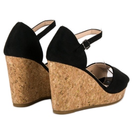 Super Me Sandalias en un tacón de cuña de corcho negro 5
