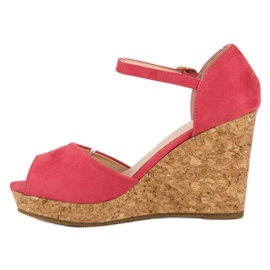 Super Me Sandalias en un tacón de cuña de corcho rosado 3