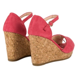 Super Me Sandalias en un tacón de cuña de corcho rosado 4