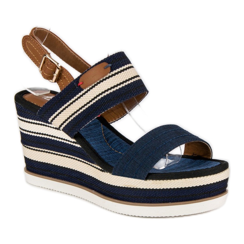 Sandalias cuña canalé azul marino 2