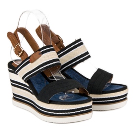 Sandalias cuña canalé negro 5