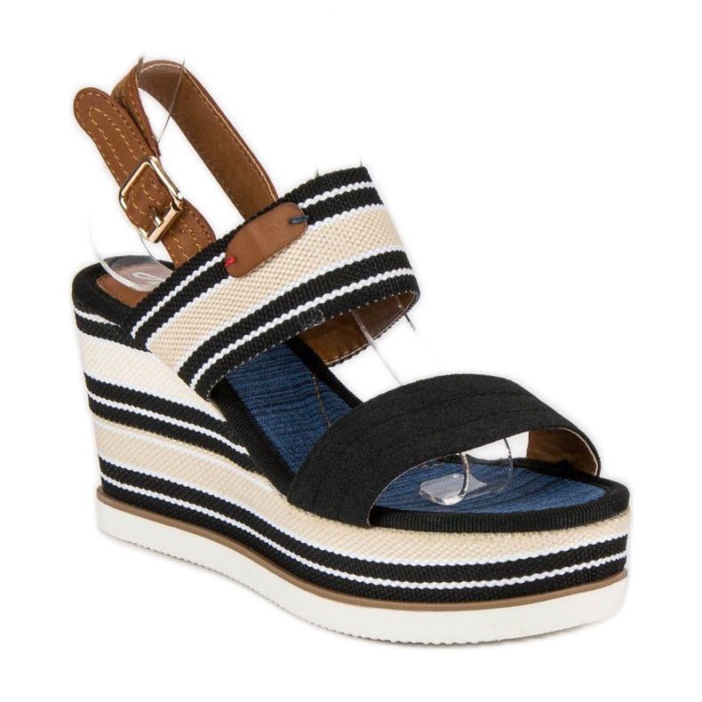 Sandalias cuña canalé negro 2