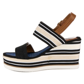 Sandalias cuña canalé negro 3