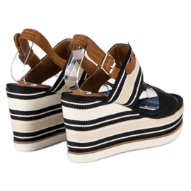 Sandalias cuña canalé negro 4