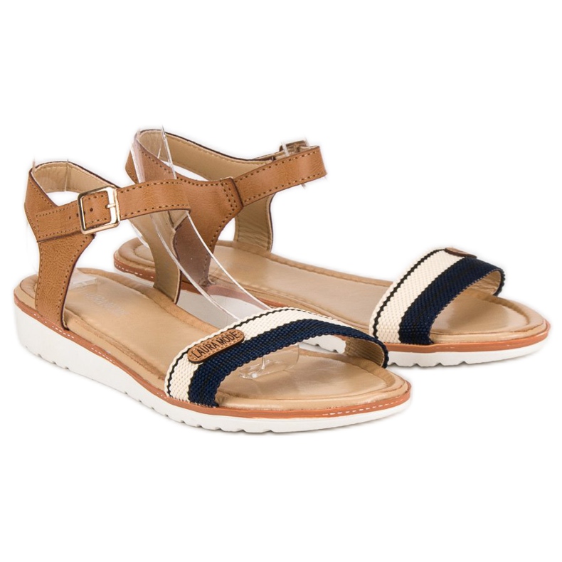 Laura Mode Sandalias planas textil marrón 1