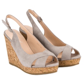 Super Mode Sandalias en un tacón de cuña de corcho gris 5