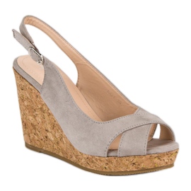 Super Mode Sandalias en un tacón de cuña de corcho gris 2