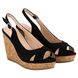 Super Mode Sandalias en un tacón de cuña de corcho negro 5