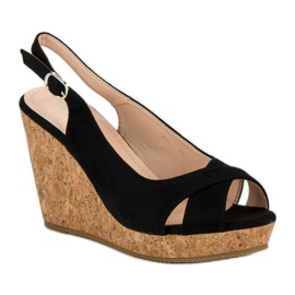 Super Mode Sandalias en un tacón de cuña de corcho negro 2