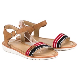 Laura Mode Sandalias planas textil marrón 4