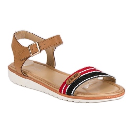 Laura Mode Sandalias planas textil marrón 2