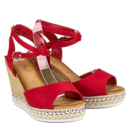 Best Shoes Sandalias de cuña rojo 6