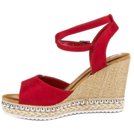 Best Shoes Sandalias de cuña rojo 3