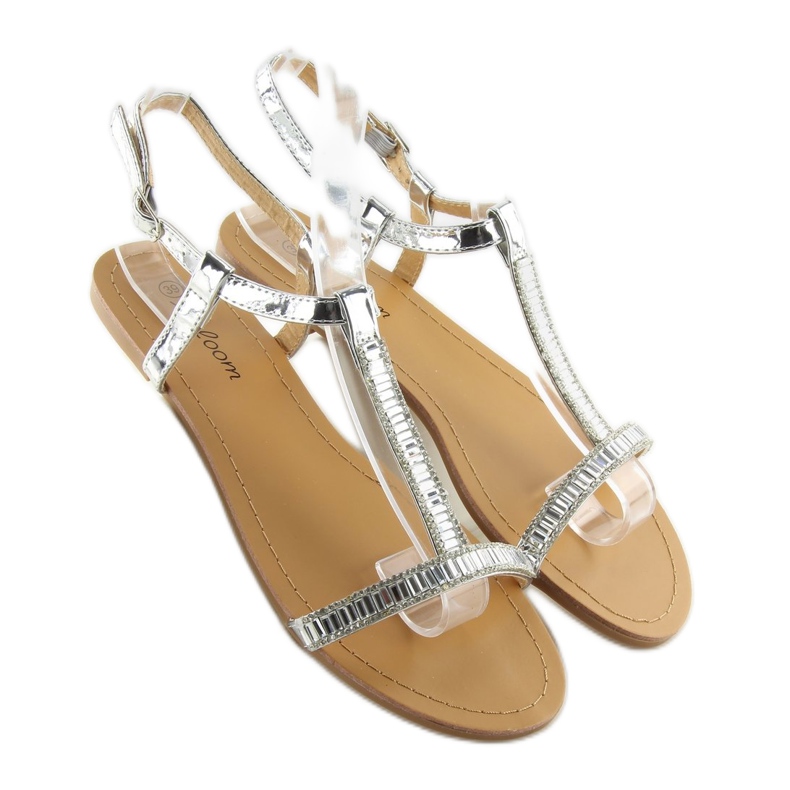 Sandalias plateadas con circonitas SY644 plata gris 1
