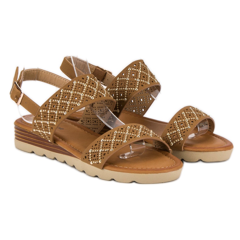 Primavera Sandalias planas caladas marrón 2