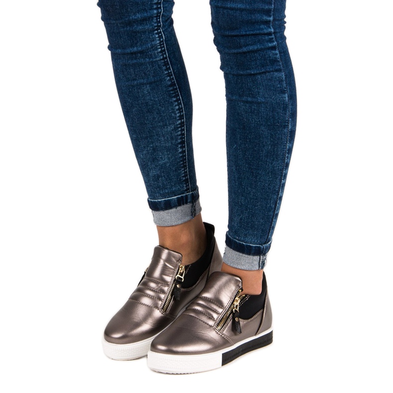 Zapatillas grafito con cremallera gris 1