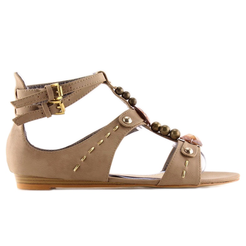 Sandalias mujer con piedras kaki ZS3522 caqui 1