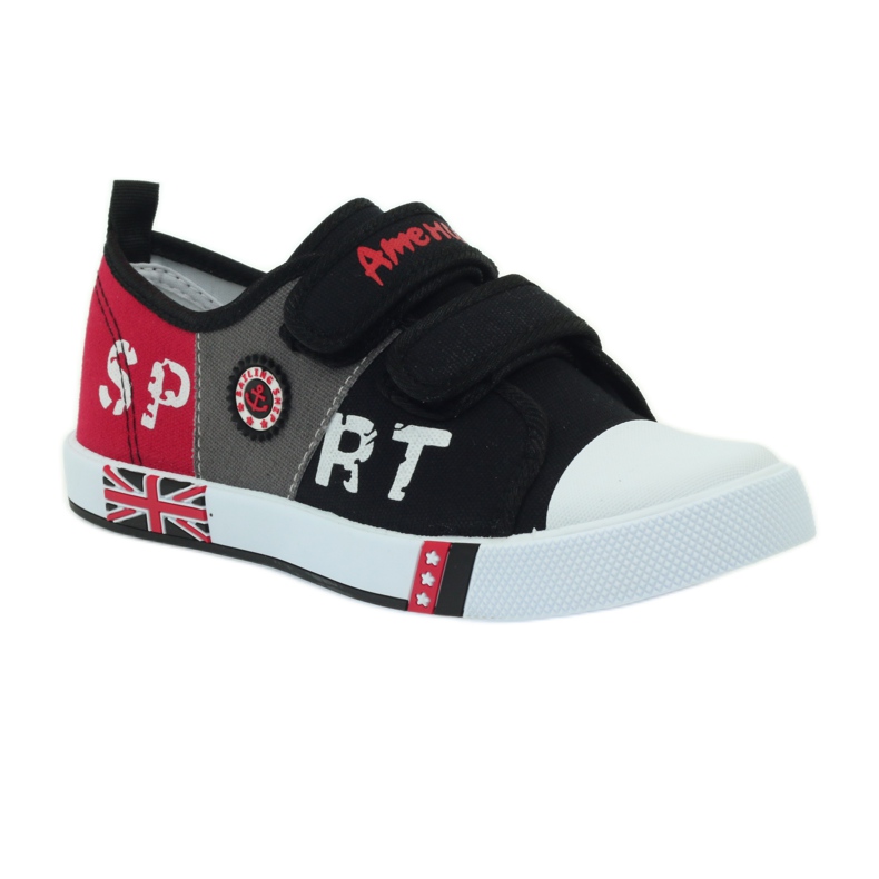 American Club Zapatillas de deporte para niños con la bandera americana Velcro negro blanco gris rojo 1