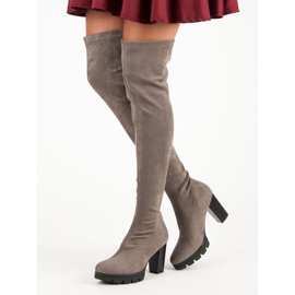 Vinceza Botas de muslo de ante gris 4