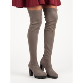 Vinceza Botas de muslo de ante gris 3