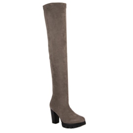 Vinceza Botas de muslo de ante gris 1