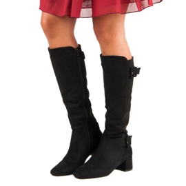 Botas de ante de tacón alto negro 1 Botas de ante de tacón alto negro 1