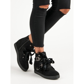 Super Me Zapatillas negras con lazos negro 4