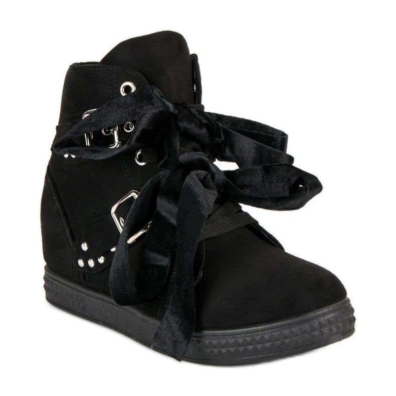 Super Me Zapatillas negras con lazos negro 1