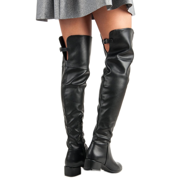 Botas de muslo negras en tacones bajos negro 2 Botas de muslo negras en tacones bajos negro 2