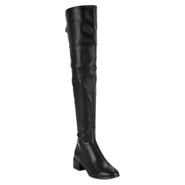Botas de muslo negras en tacones bajos negro 3