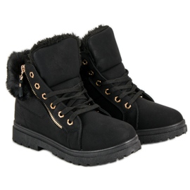Botines cálidos y atados negro 7