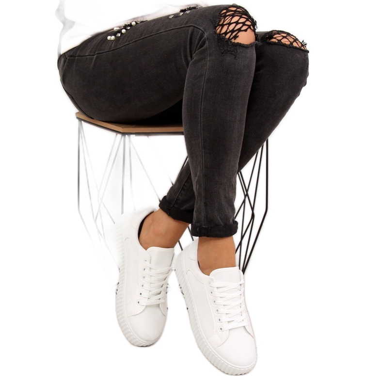 Blanco AX03 Zapatillas blancas con suela alta 2