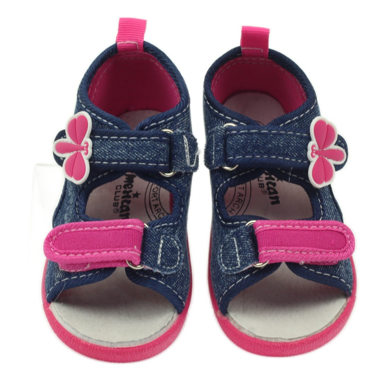 American Club Calzado infantil americano sandalias mariposas plantilla piel rosa azul marino 3