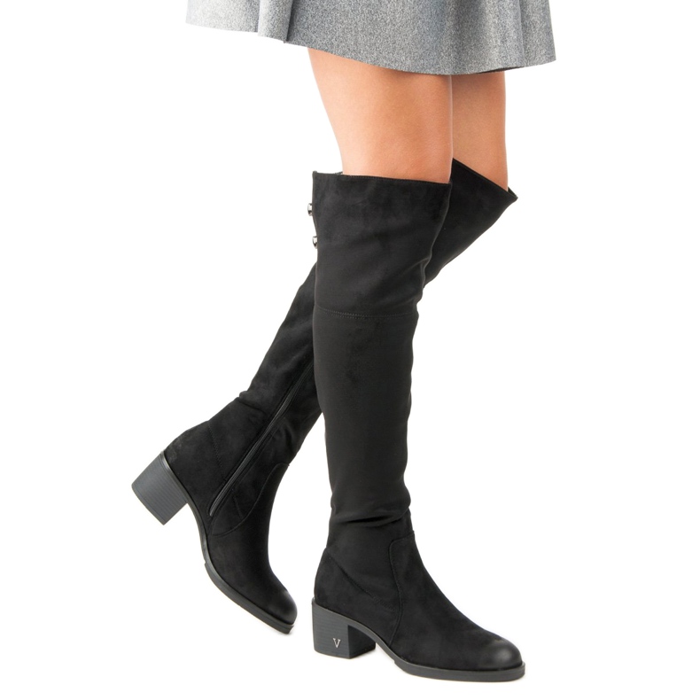 Botas hasta el muslo de tacón alto vinceza de ante negro 2