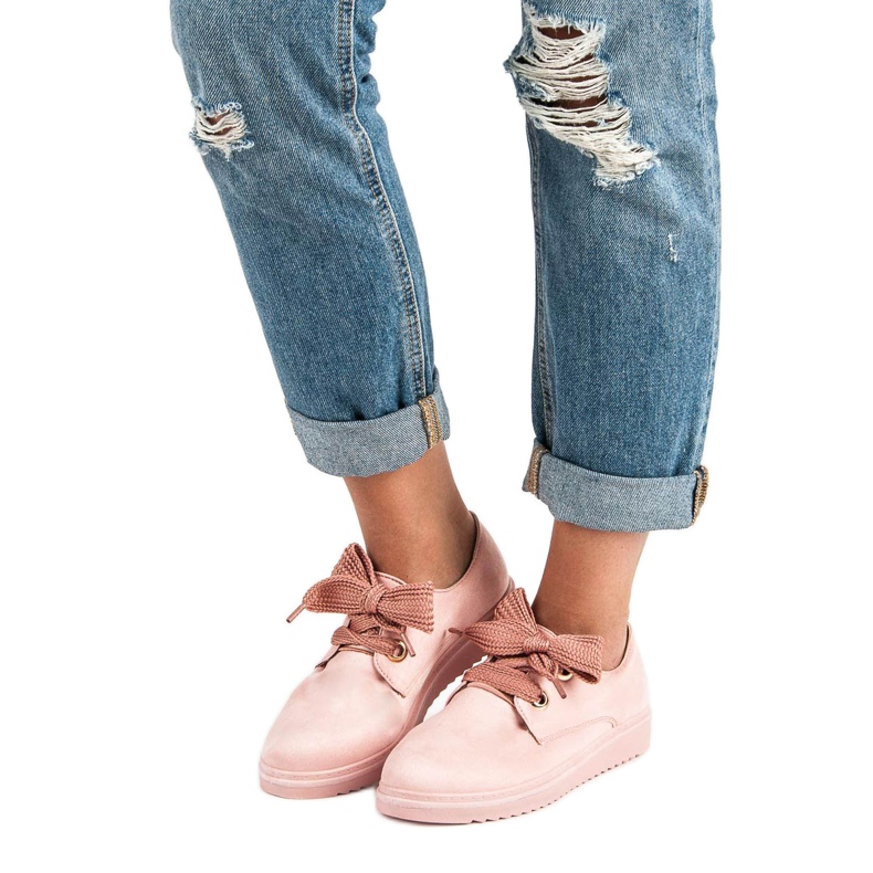 Zapatillas de ante con cordones rosa 1