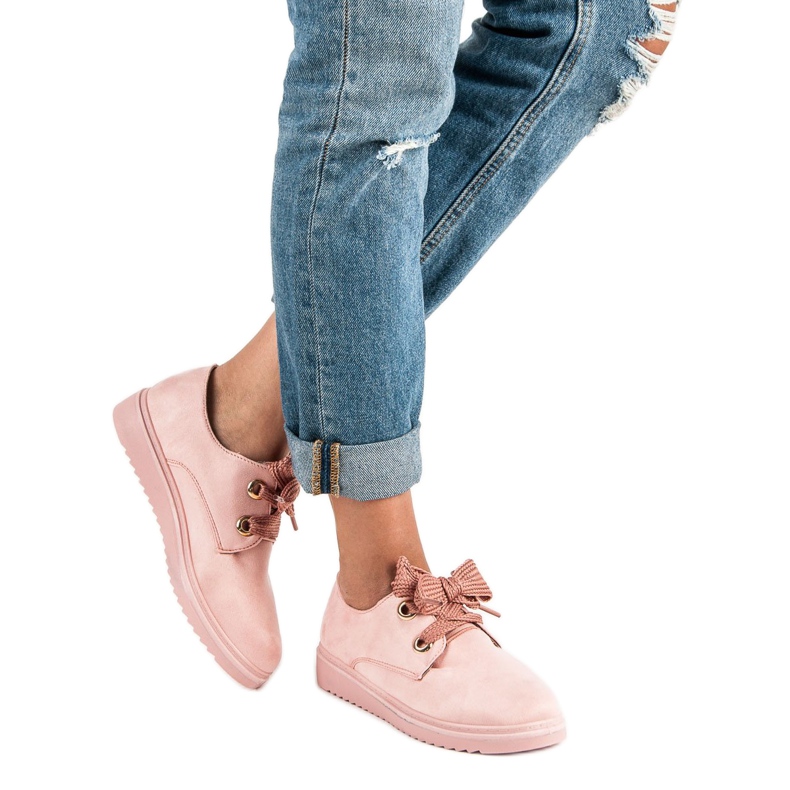 Zapatillas de ante con cordones rosa 2